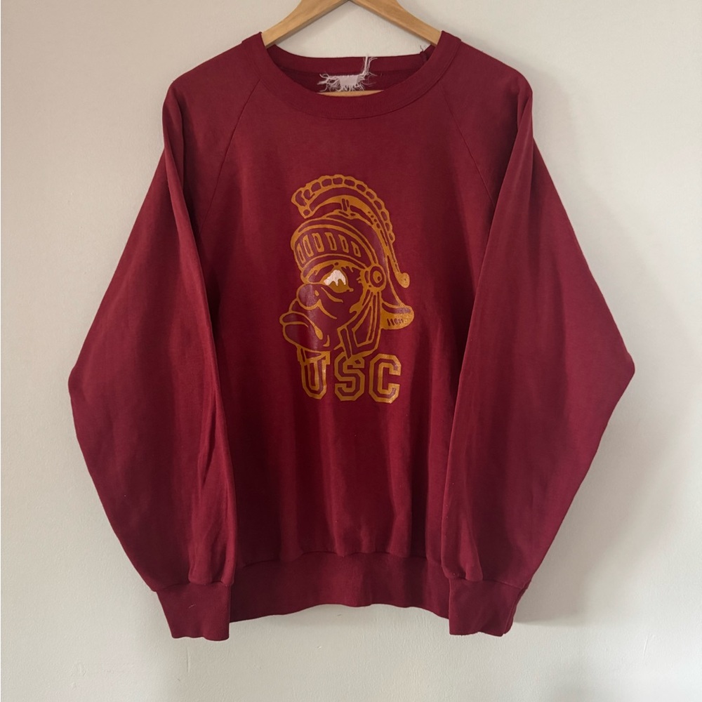 Vintage 1970s USC Torjans Raglan Crewneck / University Southern California / L